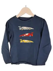 Vorschaubild 1 von Kinder Pullover Gr. 122 Blau Rennwagen Motiv Baumwolle