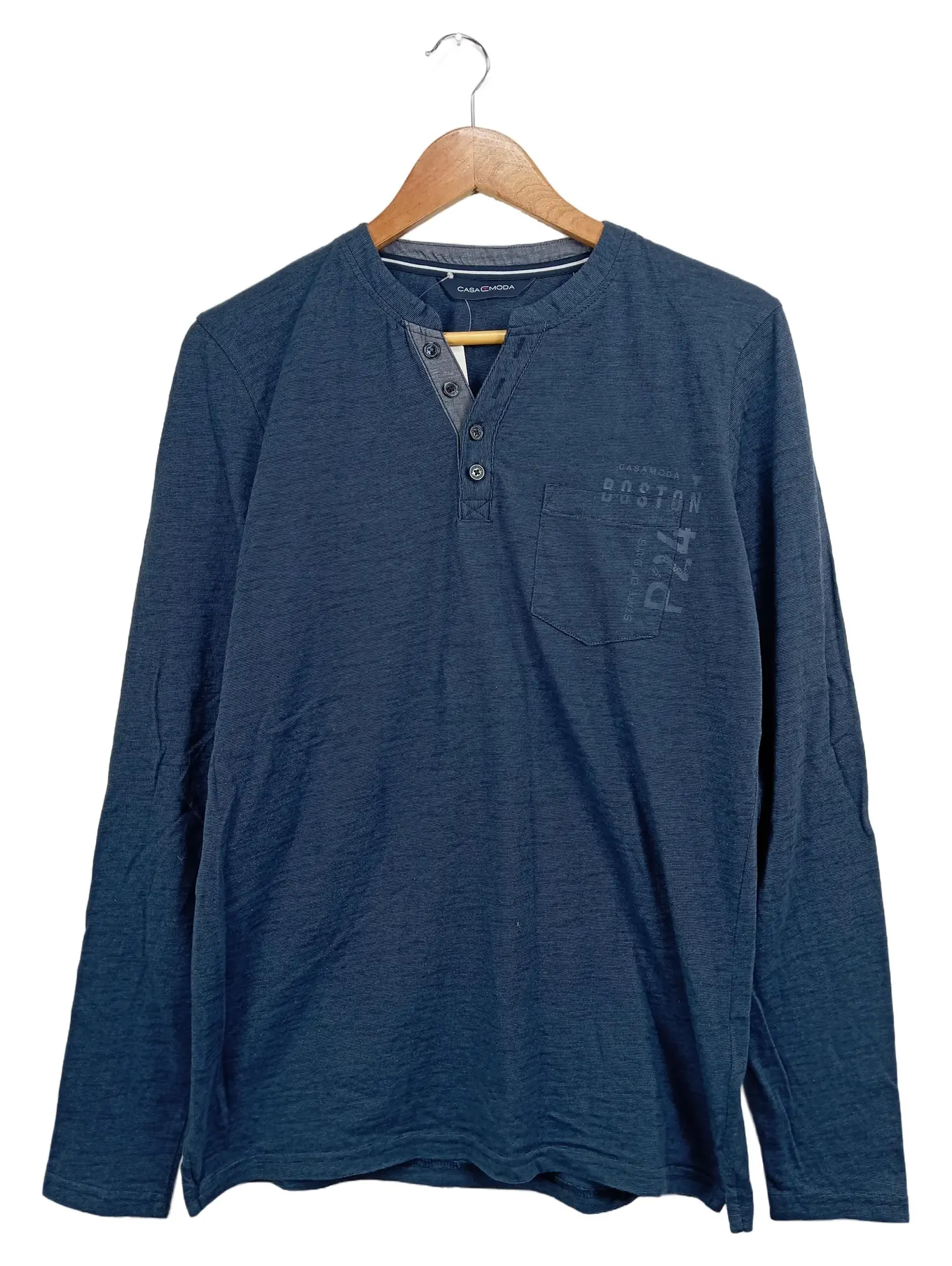 CASAMODA Casa Moda Herren Langarmshirt M Blau Casual Baumwolle Henley-Shirt