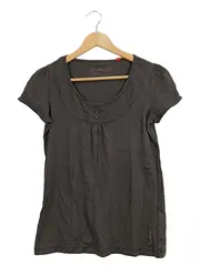 Vorschaubild 2 von Damen T-Shirt Gr. S grau Kurzarm Zierknöpfe Baumwolle Casual