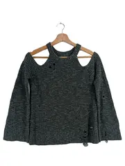 Vorschaubild 1 von Pullover Damen Gr. 34/XS Grau Distressed Cut-Outs Strick