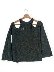 Vorschaubild 2 von Pullover Damen Gr. 34/XS Grau Distressed Cut-Outs Strick