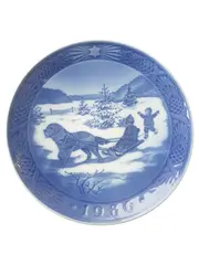 Vorschaubild 1 von Weihnachtsteller 1986 Porzellan Sammelteller Schlitten Blau