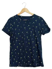 Vorschaubild 1 von Damen T-Shirt Gr. M Blau Kurzarm Baumwolle Grafik Muster Freizeit