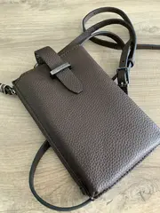 Vorschaubild 2 von Handytasche Umhängetasche Leder Dunkelbraun Crossbody Bag NEU