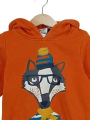 Vorschaubild 3 von Kinder Kapuzenpullover Gr. 104 Orange mit Waschbär-Aufdruck