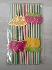Vorschaubild 1 von Papier Trinkhalme Früchte Party Strohhalme 6 Stück Rosa Grün 20cm