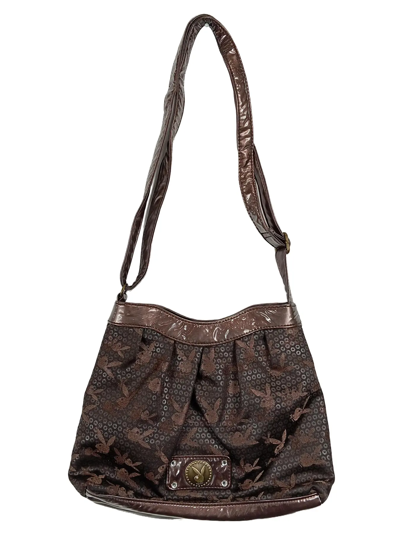 PLAYBOY Umhängetasche Damen Braun Pailletten Logo-Print Stoff M