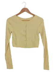 Vorschaubild 1 von Damen Strickjacke Basic Gelb Gr. 36/S Baumwolle Rippstrick