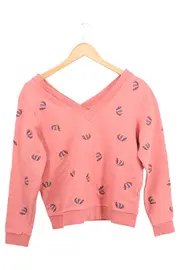 Vorschaubild 2 von Damen Pullover Gr. 36/S Rosa Casual Langarm Grafisch V-Ausschnitt