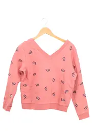 Vorschaubild 1 von Damen Pullover Gr. 36/S Rosa Casual Langarm Grafisch V-Ausschnitt