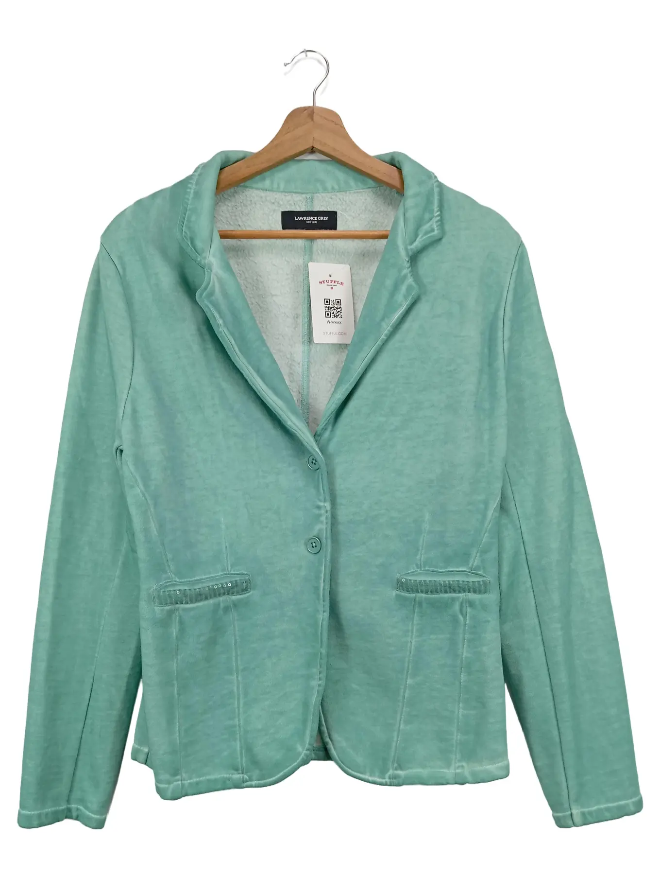 LAWRENCE GREY Damen Blazer Gr. 38/M Grün Casual Elegant Baumwolle Pailletten