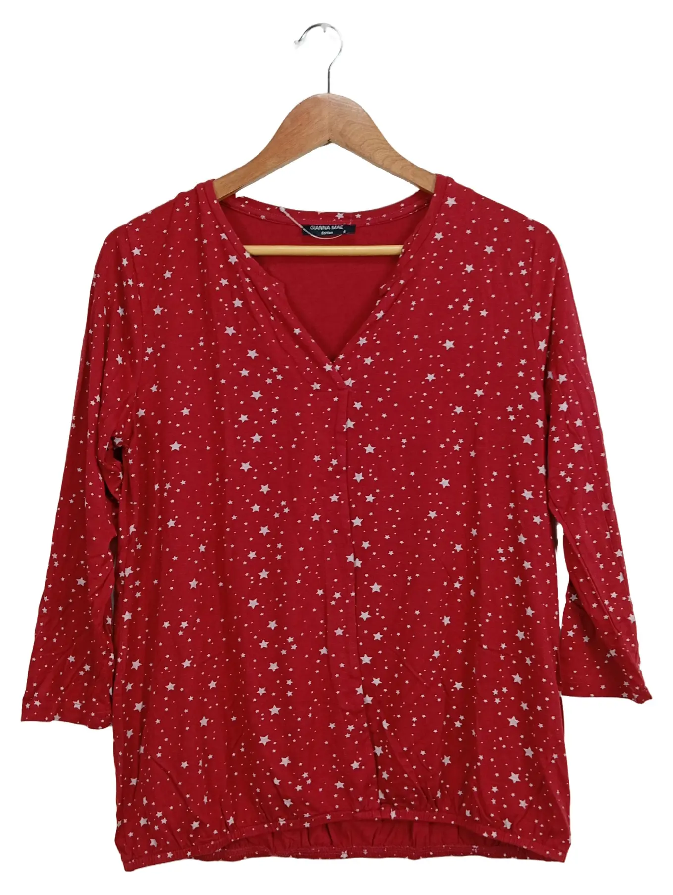 GIANNA MAE Damen Bluse S Rot Sterne Casual 3/4-Arm Viskose