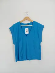 Vorschaubild 2 von Damen Basic T-Shirt V-Ausschnitt Blau Gr. S Baumwolle