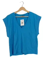 Vorschaubild 1 von Damen Basic T-Shirt V-Ausschnitt Blau Gr. S Baumwolle