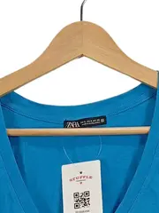 Vorschaubild 3 von Damen Basic T-Shirt V-Ausschnitt Blau Gr. S Baumwolle