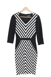 Vorschaubild 1 von Damen Etuikleid Gr. 36/S Schwarz Weiß Gestreift Business Elegant