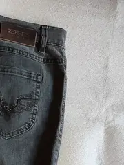 Vorschaubild 3 von Damen Jeans Regular Fit Gr. 44 Grau Stickerei Strass