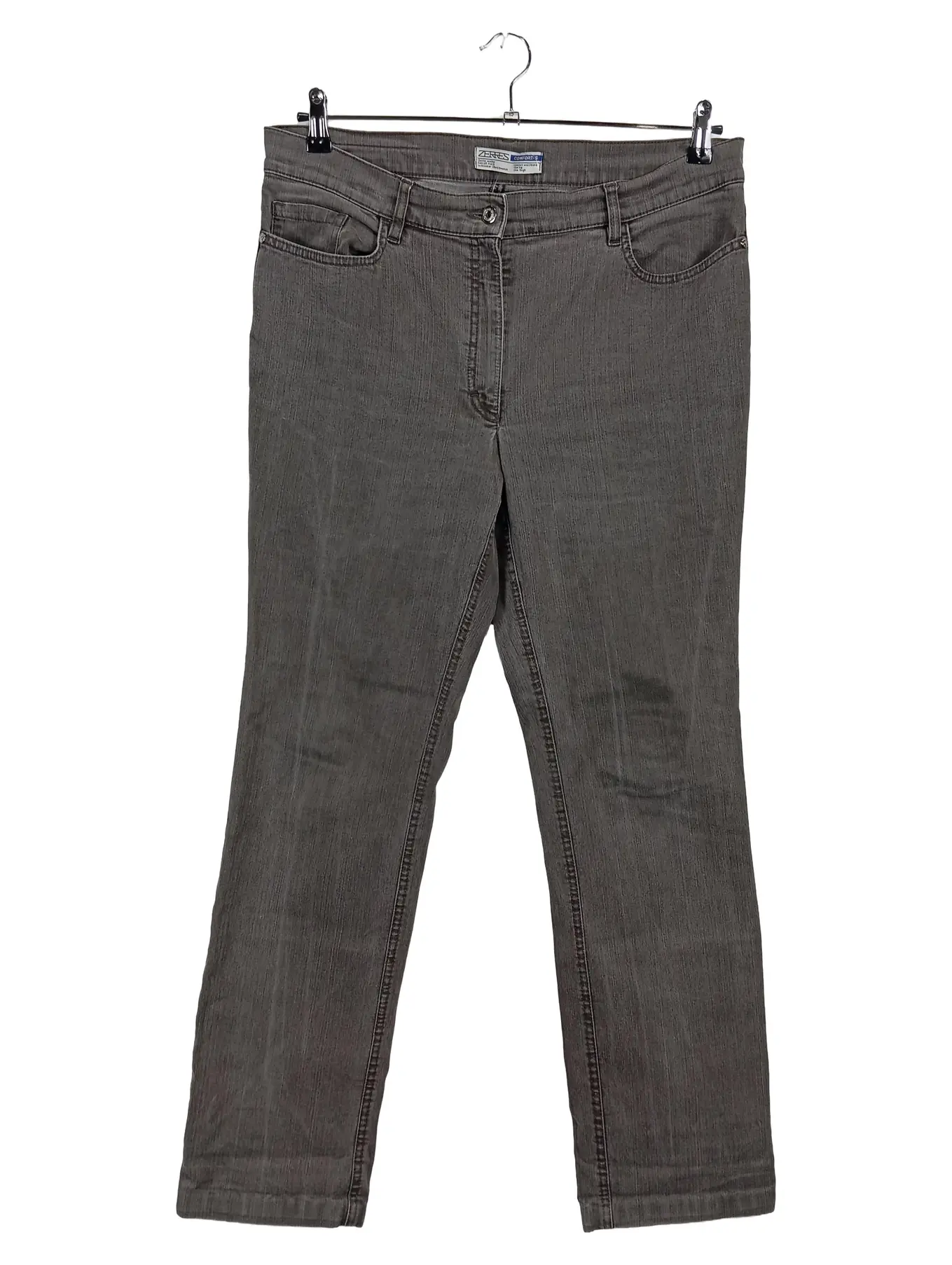 ZERRES Damen Jeans Regular Fit Gr. 44 Grau Stickerei Strass