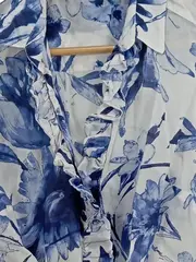 Vorschaubild 3 von Damen Bluse Blumenmuster Rüschen Bindegürtel Blau Gr. 40