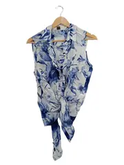 Vorschaubild 1 von Damen Bluse Blumenmuster Rüschen Bindegürtel Blau Gr. 40