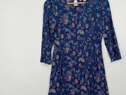 Vorschaubild 3 von Freizeitkleid Blumenmuster Bohemian Blau Gr. S Midikleid Viskose