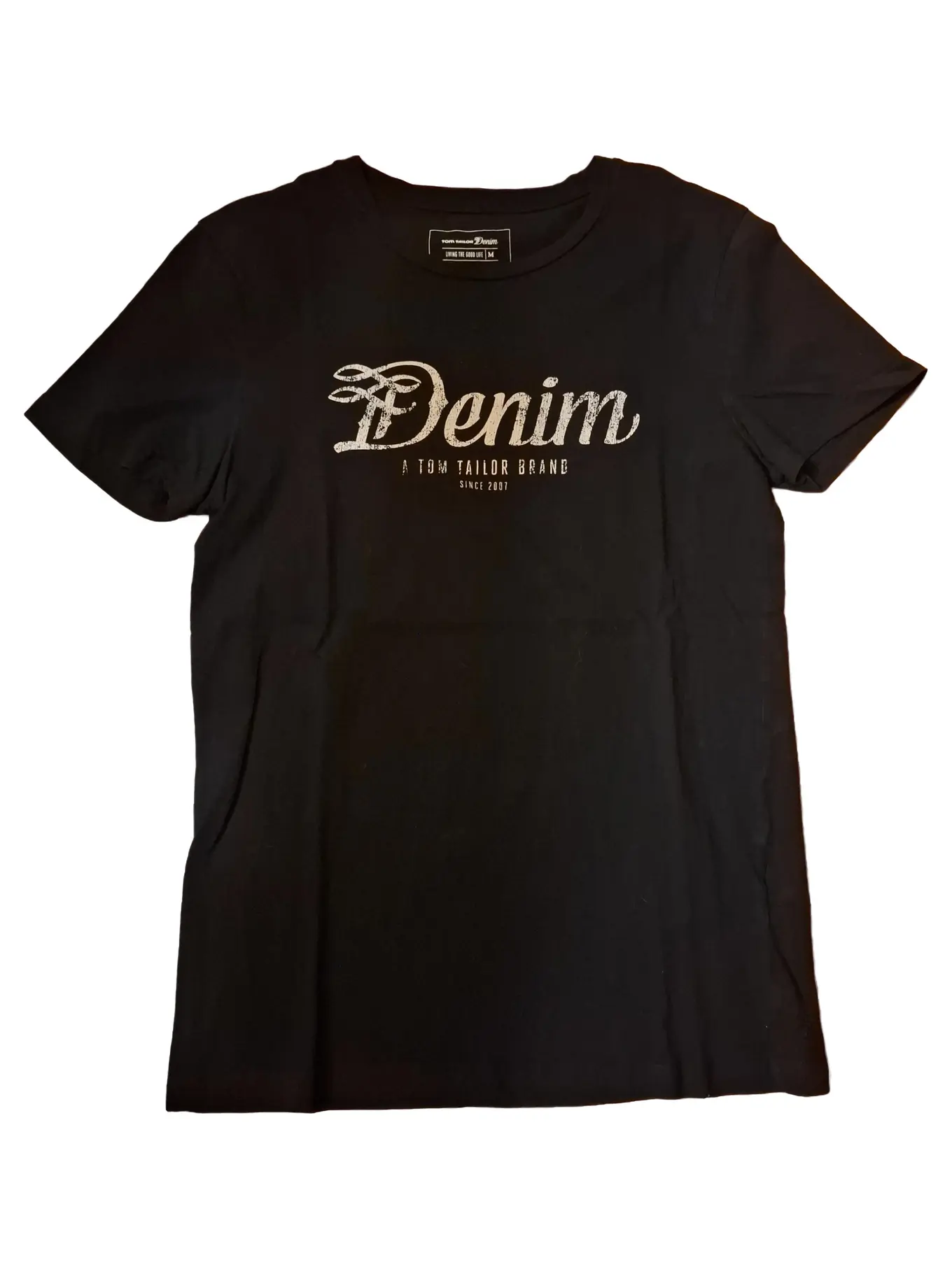 TOM TAILOR Herren T-Shirt Schwarz M Denim Logo Casual Baumwolle