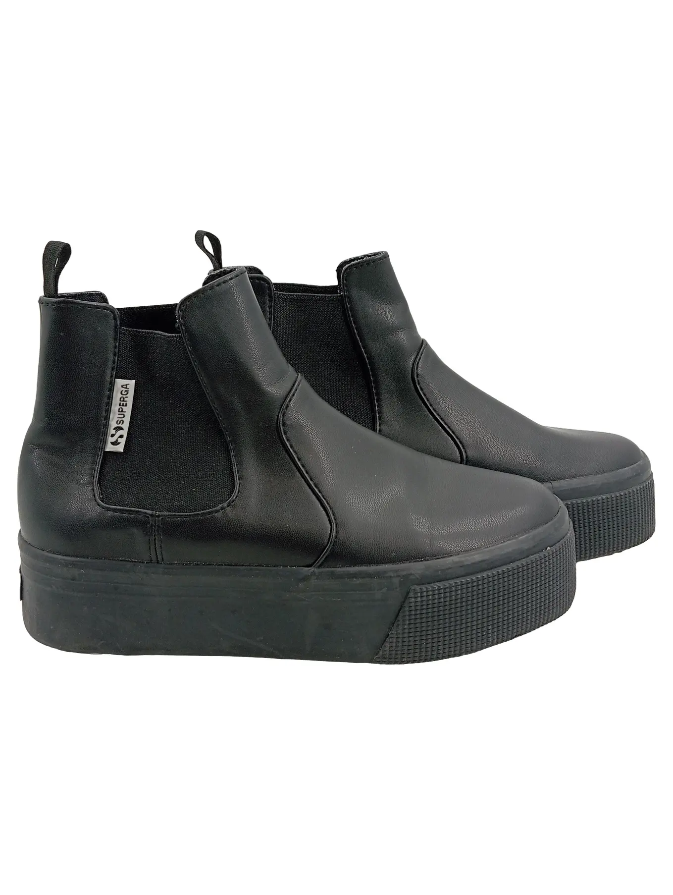 SUPERGA Chelsea Boots Damen Stiefelette Leder Schwarz Gr. 37 Plateau
