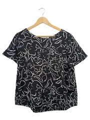 Vorschaubild 1 von Damen Bluse Gr. 38 Schwarz mit Blumenmuster Kurzarm Casual