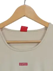 Vorschaubild 2 von Damen Langarmshirt Beige Gr. 38/M Rippstrick Logo Baumwolle