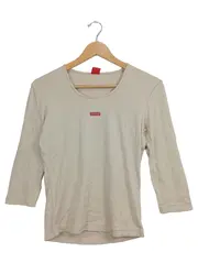 Vorschaubild 1 von Damen Langarmshirt Beige Gr. 38/M Rippstrick Logo Baumwolle