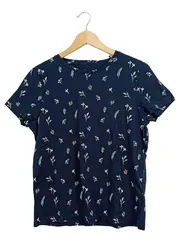 Vorschaubild 1 von Damen T-Shirt Blumenmuster Kurzarm Blau Gr. 38/M