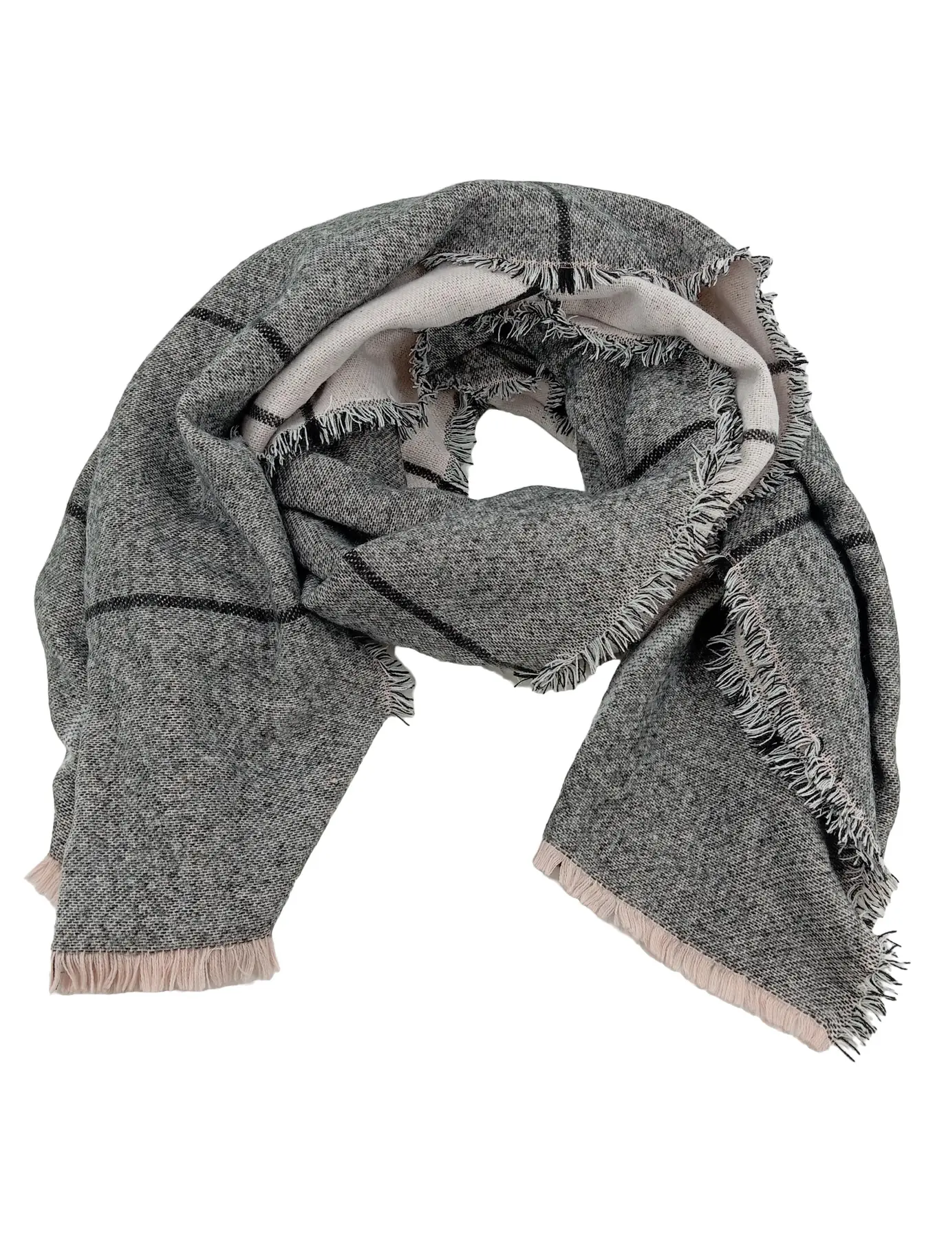 ESPRIT Damen Schal Grau Kariert Fransen Casual 200x90 cm Polyacryl