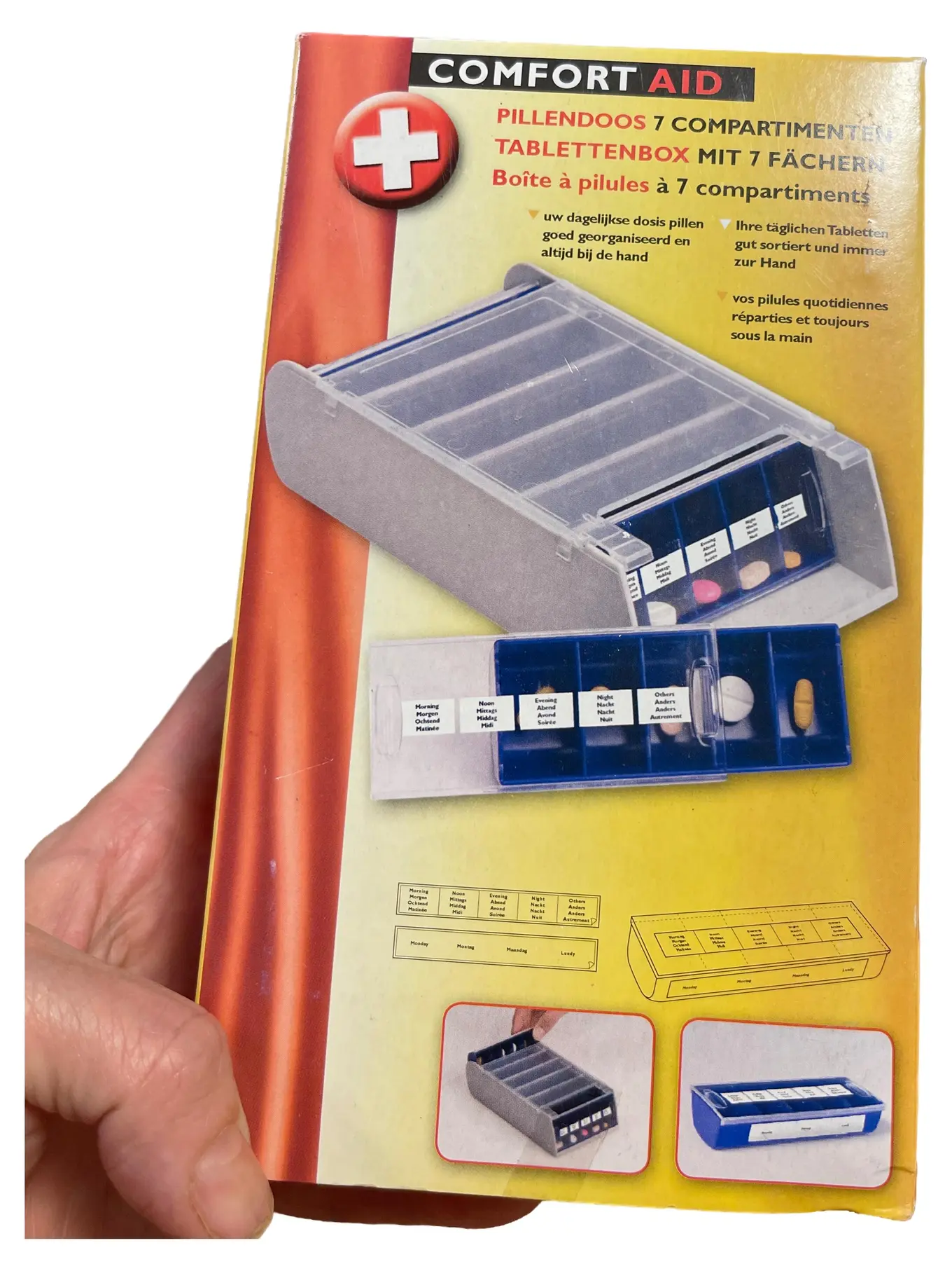 COMFORTAID 7 Fächer Pillendose Tablettenbox Medikamenten Organizer Transparent