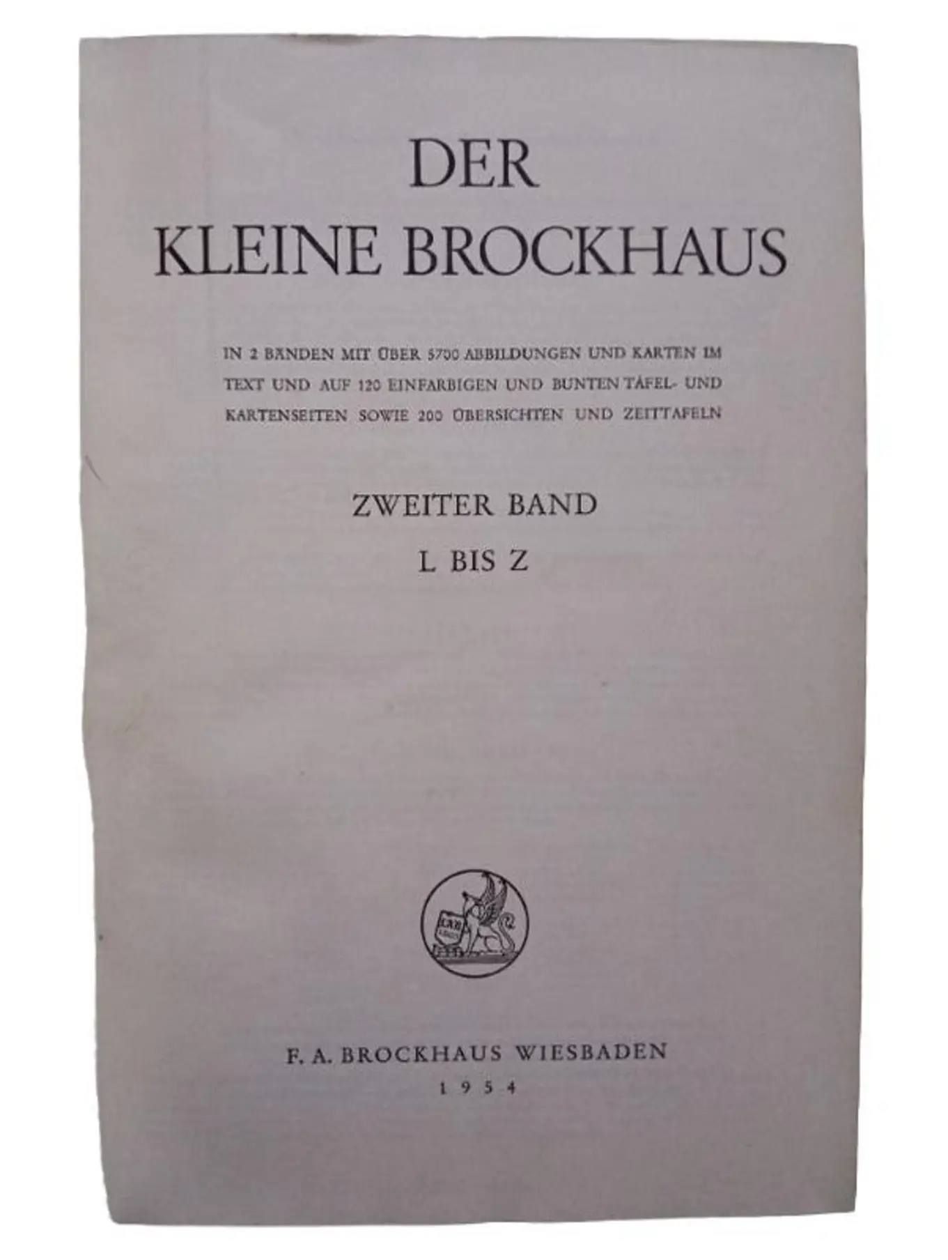 Der Kleine Brockhaus 2. Band L-Z 1954 Wörterbuch Lexikon Allgemeinwissen