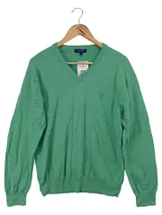 Vorschaubild 1 von Herren Pullover L Grün V-Ausschnitt Baumwolle Casual Basic