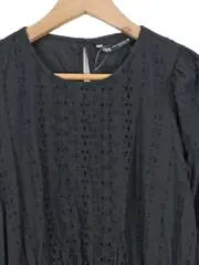 Vorschaubild 2 von Damen Sommerkleid Elegant Lochmuster Rüschen Schwarz Gr. 38/M Baumwolle