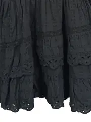Vorschaubild 3 von Damen Sommerkleid Elegant Lochmuster Rüschen Schwarz Gr. 38/M Baumwolle