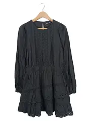 Vorschaubild 1 von Damen Sommerkleid Elegant Lochmuster Rüschen Schwarz Gr. 38/M Baumwolle