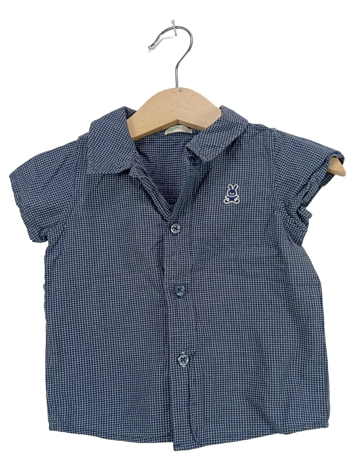 UNITED COLORS OF BENETTON BENETTON Kinder Hemd kariert Gr. 68 Kurzarm Blau Baby Jungen Bluse