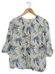 Vorschaubild 1 von Bluse Damen Gr. 38 Weiß Floral Feminin Modern 3/4 Arm