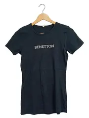 Vorschaubild 1 von BENETTON Damen T-Shirt Gr. 38 Schwarz Basic Logo-Print Kurzarm Shirt