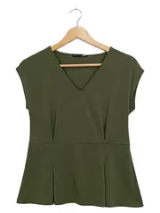 Vorschaubild 2 von Damen Peplum Top V-Ausschnitt Oliv Gr. XS Elegant
