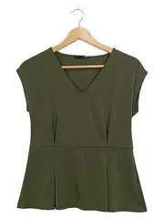 Vorschaubild 1 von Damen Peplum Top V-Ausschnitt Oliv Gr. XS Elegant
