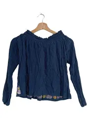 Vorschaubild 2 von Damen Bluse 34/XS Blau Carmen-Stil Stickerei Blumenmuster