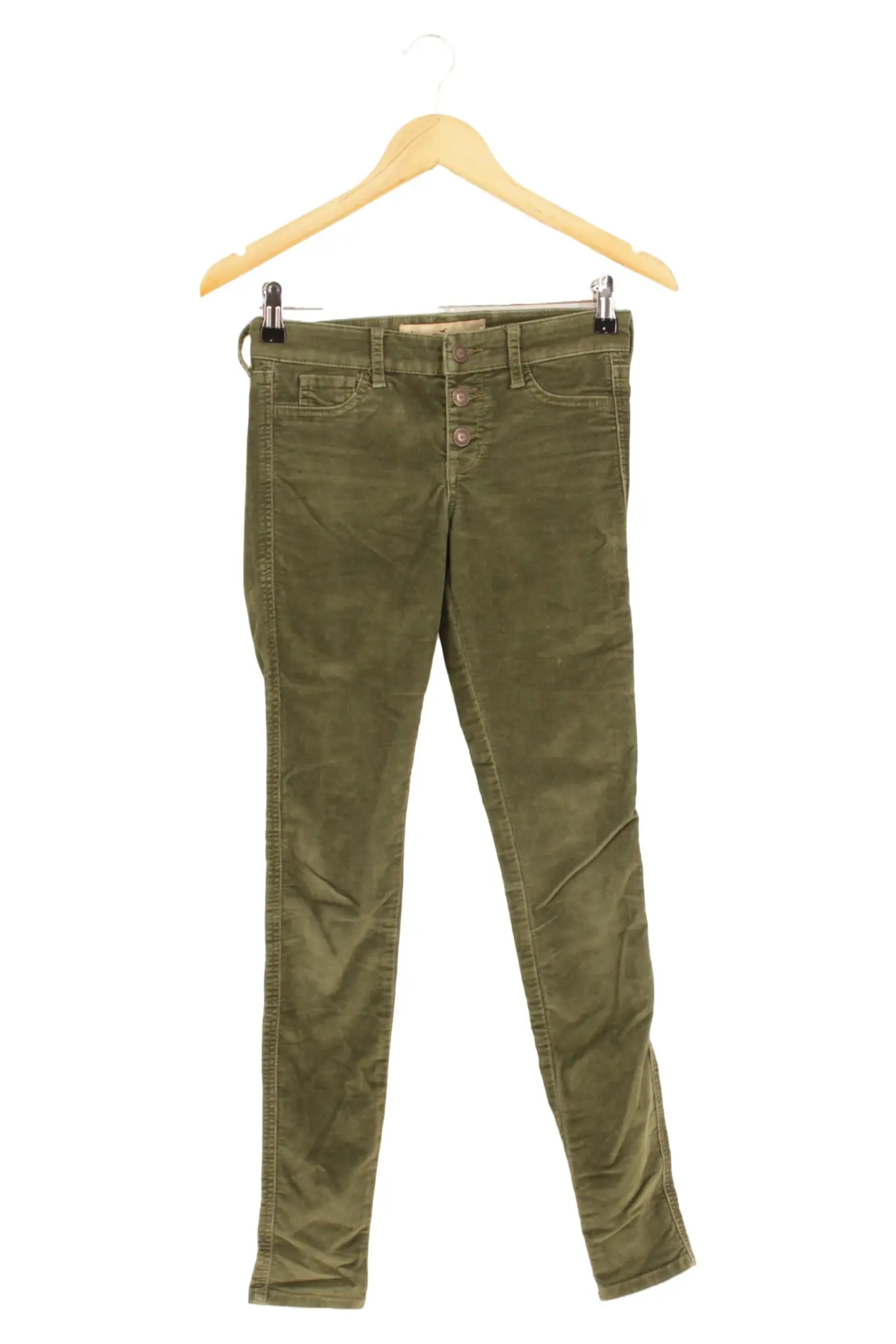 HOLLISTER Damen Stoffhose Cordhose Grün W23/30/XXS Casual Streetwear