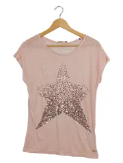 Vorschaubild 1 von EDC T-Shirt Damen Rosa Sterne Pailletten Gr. 36/S Baumwolle Freizeit