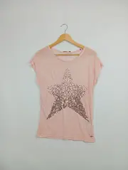 Vorschaubild 4 von EDC T-Shirt Damen Rosa Sterne Pailletten Gr. 36/S Baumwolle Freizeit