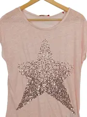 Vorschaubild 5 von EDC T-Shirt Damen Rosa Sterne Pailletten Gr. 36/S Baumwolle Freizeit