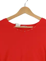 Vorschaubild 3 von Damen T-Shirt Rot Gr. 48/4XL Casual Kurzarm Strasssteine