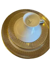 Vorschaubild 5 von Kaffeeservice 3-tlg Porzellan Gold Dekor Tasse Untertasse Teller